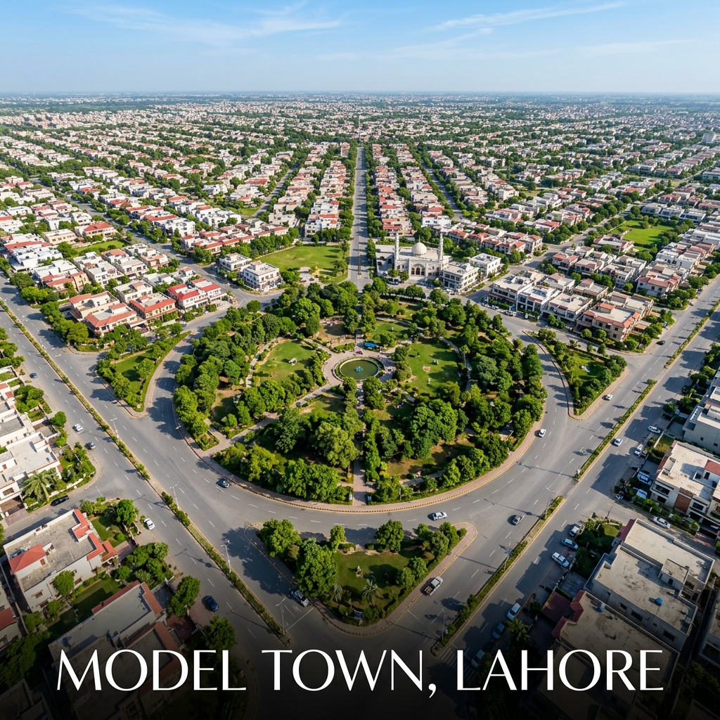 Model Town Lahore residential circular layout aerial view